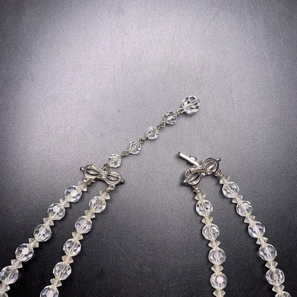 Marvella Clear Glass Bead Necklace Double Strand Faceted Beaded Collar Vintage - Picture 9 of 11